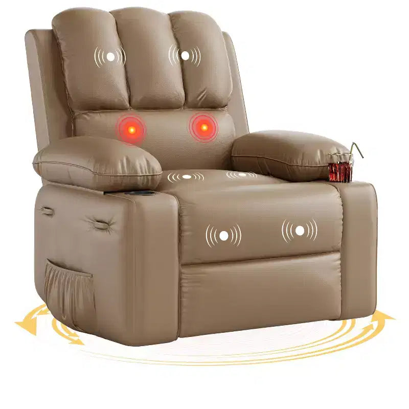 Sillones Reclinables Extra Grandes con Calefacción y Masaje - Sillón Reclinable Perezoso Giratorio 360° para Adultos - Sillón Mecedora Manual con Portavasos para Salas de Estar