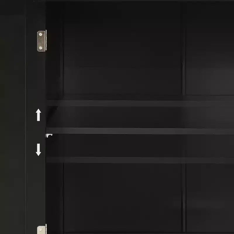 Carro de isla de cocina con tapa de madera maciza y ruedas con bloqueo, gabinete de 4 puertas y dos cajones, especiero, color negro