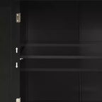 Carro de isla de cocina con tapa de madera maciza y ruedas con bloqueo, gabinete de 4 puertas y dos cajones, especiero, color negro
