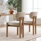 Sillas de comedor de madera, 2 sillas de comedor modernas tapizadas en tela, sillas de cocina, sillas de cena de granja para comedor y cocina, beige