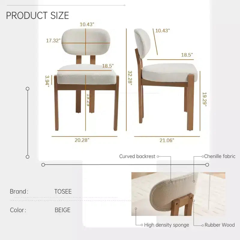 Sillas de comedor de madera, 2 sillas de comedor modernas tapizadas en tela, sillas de cocina, sillas de cena de granja para comedor y cocina, beige