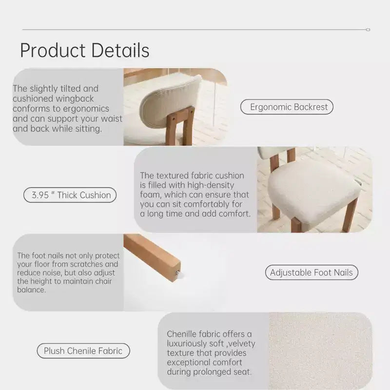 Sillas de comedor de madera, 2 sillas de comedor modernas tapizadas en tela, sillas de cocina, sillas de cena de granja para comedor y cocina, beige