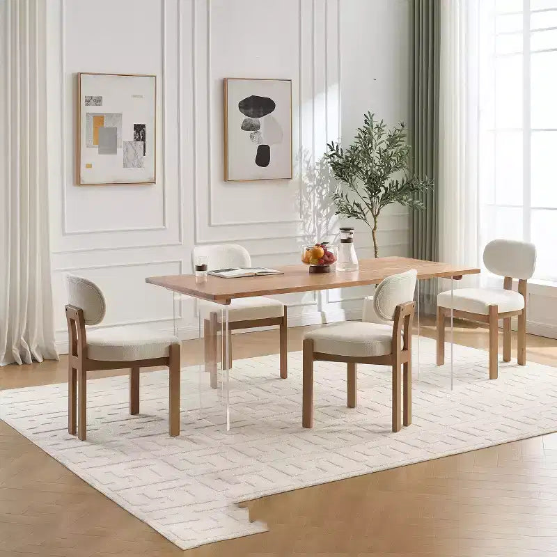 Sillas de comedor de madera, 2 sillas de comedor modernas tapizadas en tela, sillas de cocina, sillas de cena de granja para comedor y cocina, beige