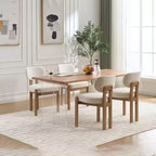 Sillas de comedor de madera, 2 sillas de comedor modernas tapizadas en tela, sillas de cocina, sillas de cena de granja para comedor y cocina, beige