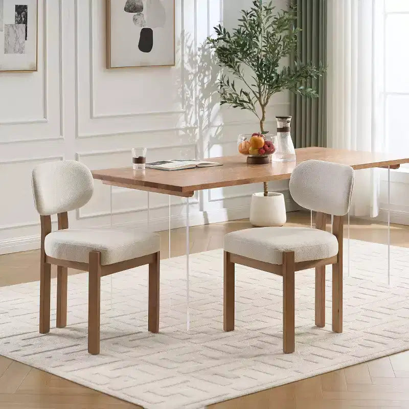 Sillas de comedor de madera, 2 sillas de comedor modernas tapizadas en tela, sillas de cocina, sillas de cena de granja para comedor y cocina, beige