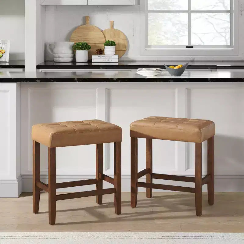 Taburete de bar Madison de 63,5 cm con asiento de piel sintética - Taburete de altura para encimera de cocina o barra - Taburetes de bar sin respaldo