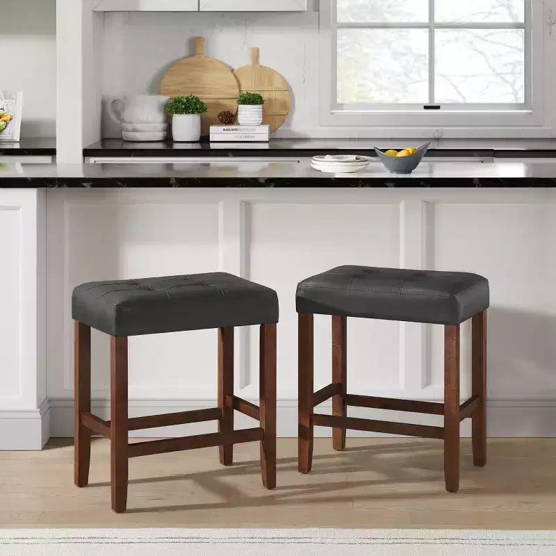Taburete de bar Madison de 63,5 cm con asiento de piel sintética - Taburete de altura para encimera de cocina o barra - Taburetes de bar sin respaldo