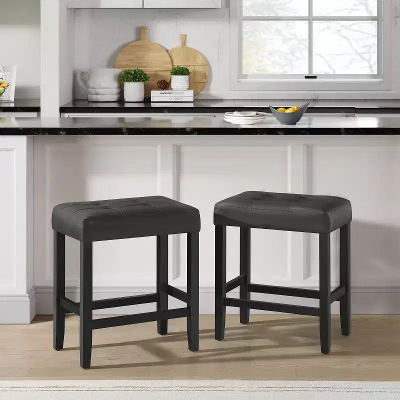 Taburete de bar Madison de 63,5 cm con asiento de piel sintética - Taburete de altura para encimera de cocina o barra - Taburetes de bar sin respaldo