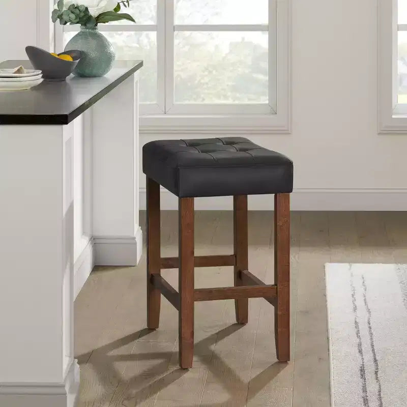 Taburete de bar Madison de 63,5 cm con asiento de piel sintética - Taburete de altura para encimera de cocina o barra - Taburetes de bar sin respaldo