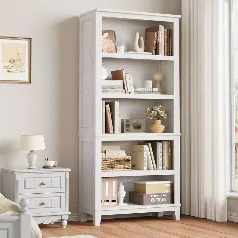 71 Tall Bookcase w/Adjustable Shelves 31.5in Width Wooden Bookshelf 5 Tier Farmhouse Bookshelves Vintage Bookcase