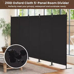 Separador de ambientes de 5 paneles, mampara de privacidad, divisores de pared, biombo portátil plegable para oficina de 145 An. x 73 Al., negro