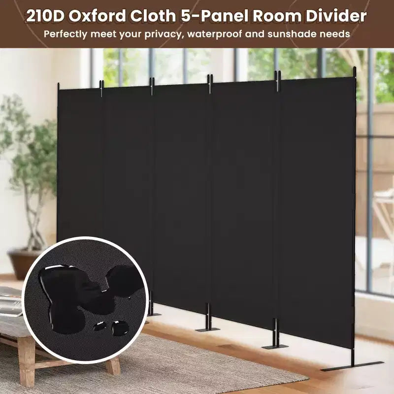 Separador de ambientes de 5 paneles, mampara de privacidad, divisores de pared, biombo portátil plegable para oficina de 145 An. x 73 Al., negro