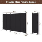 Separador de ambientes de 5 paneles, mampara de privacidad, divisores de pared, biombo portátil plegable para oficina de 145 An. x 73 Al., negro