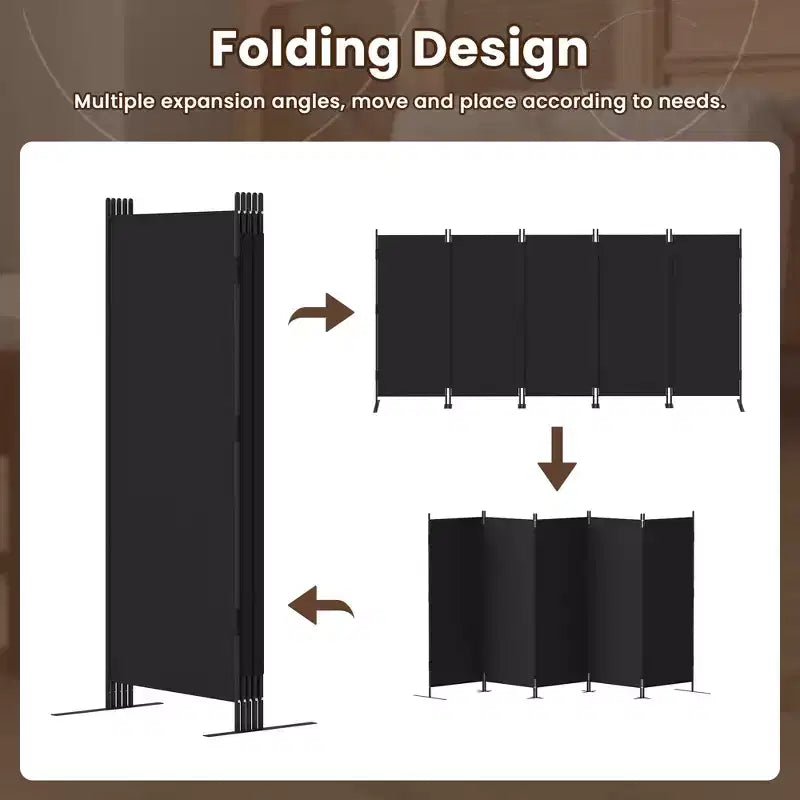 Separador de ambientes de 5 paneles, mampara de privacidad, divisores de pared, biombo portátil plegable para oficina de 145 An. x 73 Al., negro