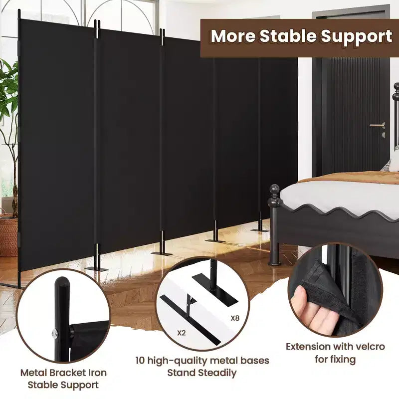 Separador de ambientes de 5 paneles, mampara de privacidad, divisores de pared, biombo portátil plegable para oficina de 145 An. x 73 Al., negro