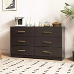 MAYEERTY Black Large 6 Drawers Chest of Drawer Dressers Table with Golden Handle