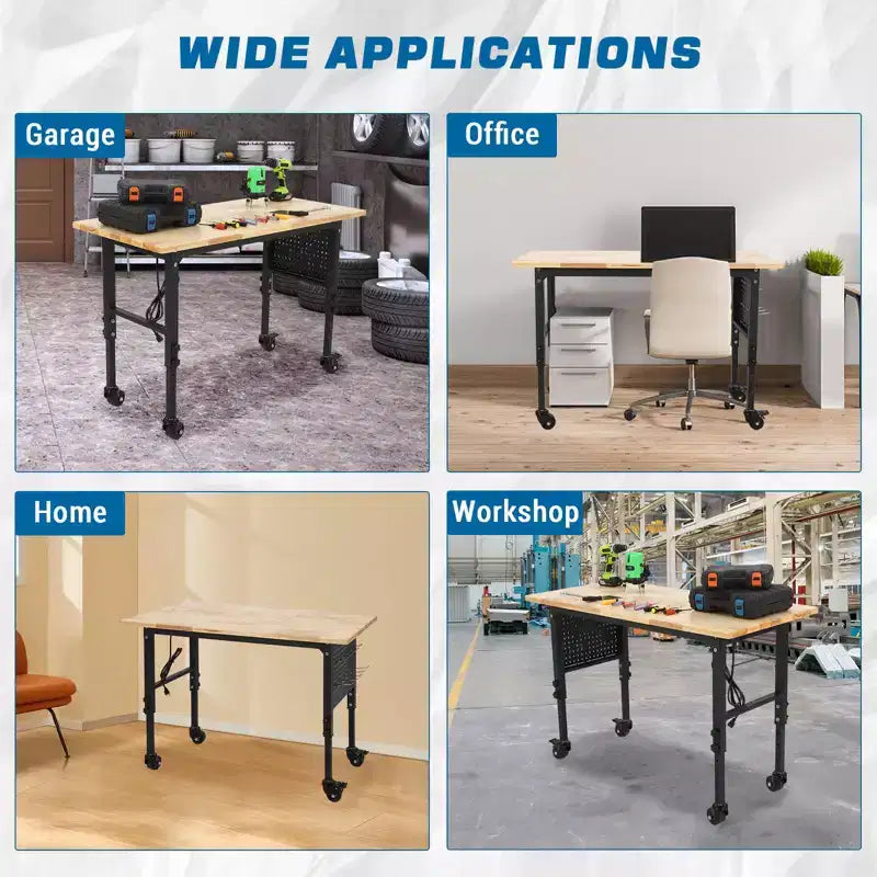 Banco de trabajo ajustable de 24W y 907 kg (2000 lbs) de capacidad - Mesa de servicio pesado con toma de corriente y panel perforado para taller y hogar