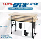 Banco de trabajo ajustable de 24W y 907 kg (2000 lbs) de capacidad - Mesa de servicio pesado con toma de corriente y panel perforado para taller y hogar