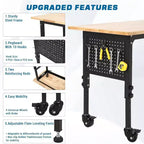 Banco de trabajo ajustable de 24W y 907 kg (2000 lbs) de capacidad - Mesa de servicio pesado con toma de corriente y panel perforado para taller y hogar