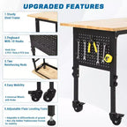 Banco de trabajo ajustable de 24W y 907 kg (2000 lbs) de capacidad - Mesa de servicio pesado con toma de corriente y panel perforado para taller y hogar