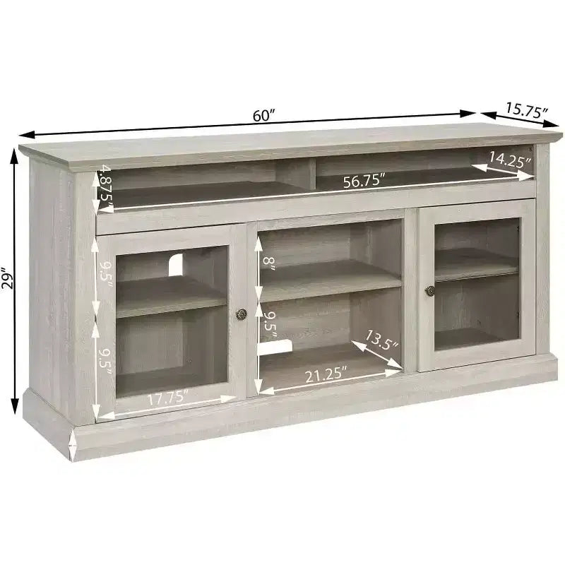 Mueble de TV de estilo rústico moderno con armario de almacenamiento y estantes ajustables, gris piedra, apto para televisores de hasta 65 pulgadas