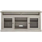 Mueble de TV de estilo rústico moderno con armario de almacenamiento y estantes ajustables, gris piedra, apto para televisores de hasta 65 pulgadas