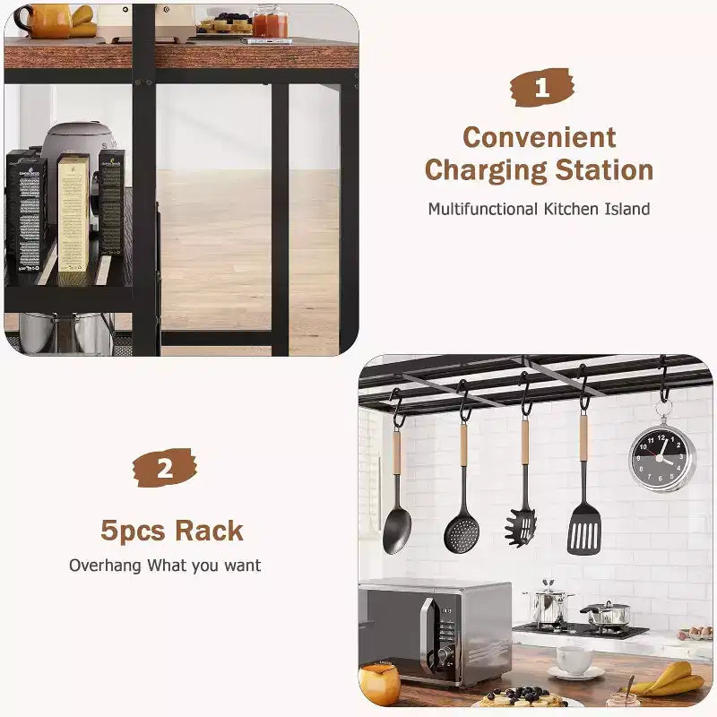 Isla de cocina de 42 pulgadas - Multifuncional con 3 estantes y asientos