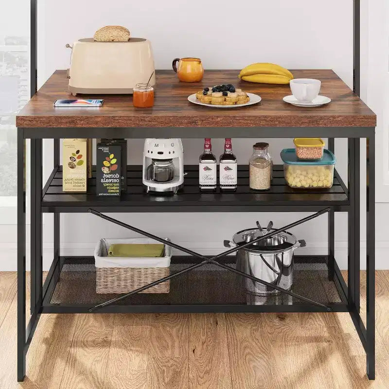 Isla de cocina de 42 pulgadas - Multifuncional con 3 estantes y asientos