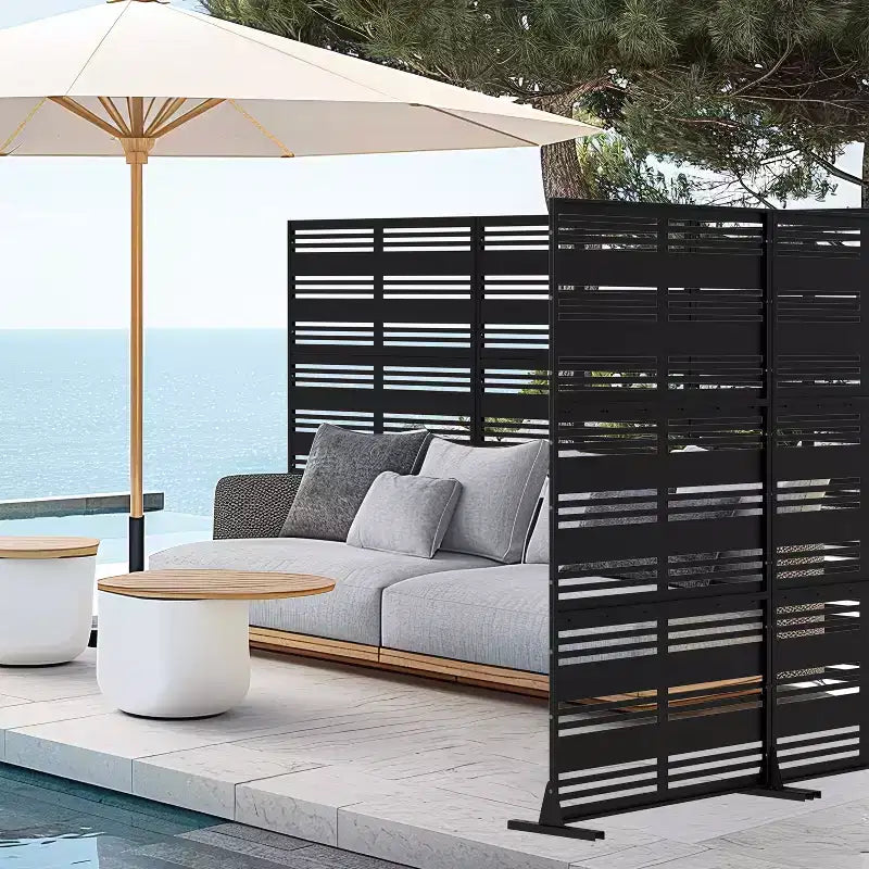 Divisor de ambiente rectangular de 72 pulgadas, pantalla de privacidad con marco metálico galvanizado, patio exterior, negro