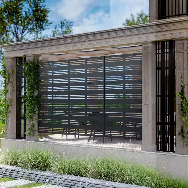 Divisor de ambiente rectangular de 72 pulgadas, pantalla de privacidad con marco metálico galvanizado, patio exterior, negro