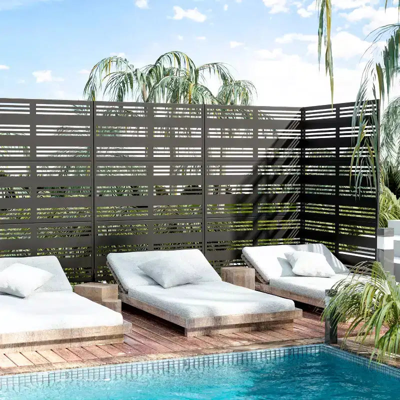 Divisor de ambiente rectangular de 72 pulgadas, pantalla de privacidad con marco metálico galvanizado, patio exterior, negro