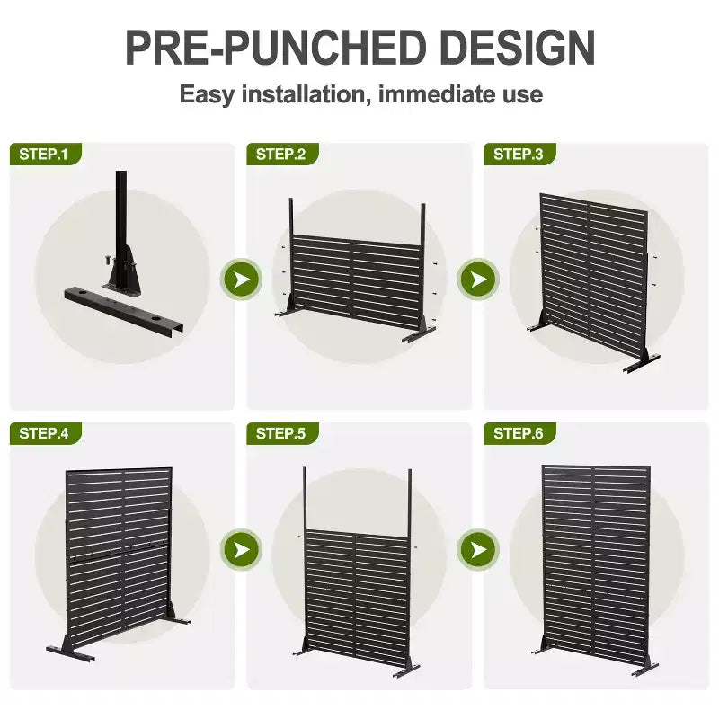 Divisor de ambiente rectangular de 72 pulgadas, pantalla de privacidad con marco metálico galvanizado, patio exterior, negro