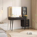 Tocador de Maquillaje Acanalado de 48, Mesa Tocador Moderna con Tapa de Cristal, 5 Cajones, 3 Modos de Luz, para Dormitorio