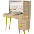 48 Fluted Makeup Vanity Desk, Modern Glass Top Vanity Table, 5 Drawers, 3 Light Mode, for Bedroom