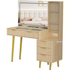 48 Fluted Makeup Vanity Desk, Modern Glass Top Vanity Table, 5 Drawers, 3 Light Mode, for Bedroom