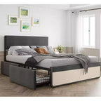 Coolmee Full/Queen Size Bed Frame with Headboard and 2 Storage Drawers, Linen Upholstered Platform Bed with Strong Metal Slats Support