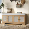 CLIHOME Rustic Storage Bench Multifunctional Wood Entryway Shoe Bench with Removable Cushion