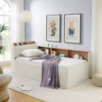 GDFStudio Contemporary Clara Velvet Upholstery Day Bed with Headboard, LED Lights, Wireless Charging