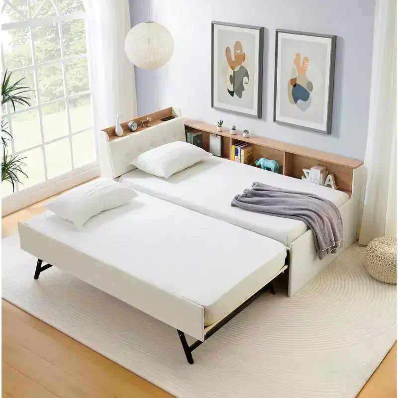 Sofá cama contemporáneo Clara de terciopelo con cabecero, luces LED, carga inalámbrica
