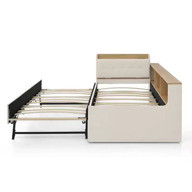 Sofá cama contemporáneo Clara de terciopelo con cabecero, luces LED, carga inalámbrica