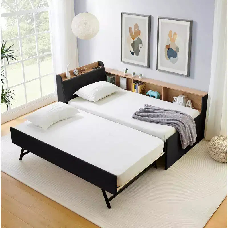 Sofá cama contemporáneo Clara de terciopelo con cabecero, luces LED, carga inalámbrica
