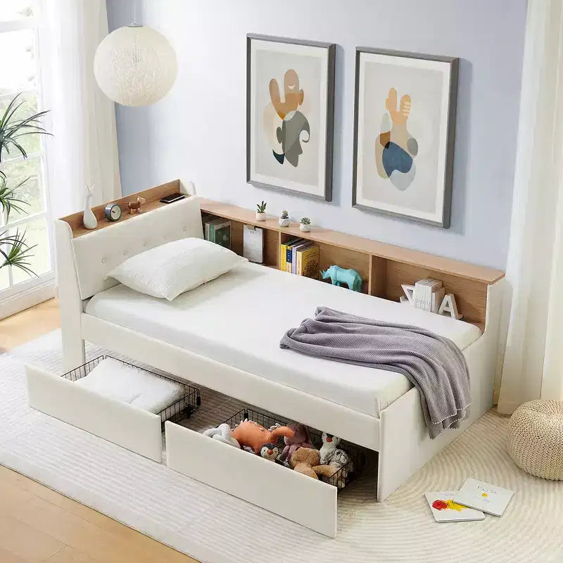 Sofá cama contemporáneo Clara de terciopelo con cabecero, luces LED, carga inalámbrica