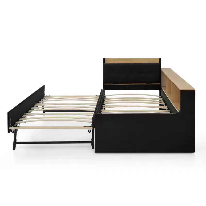 Sofá cama contemporáneo Clara de terciopelo con cabecero, luces LED, carga inalámbrica