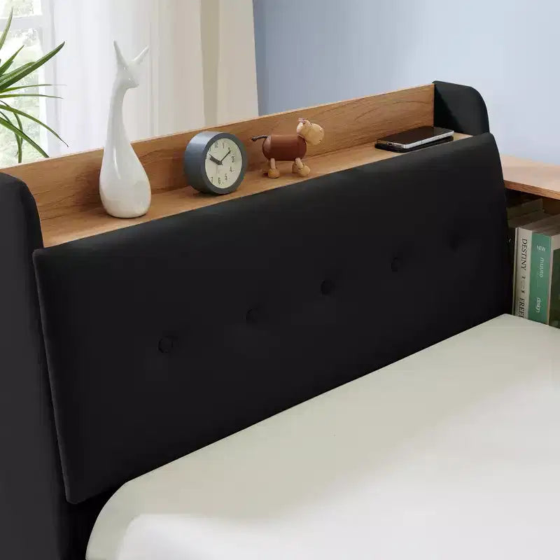 Sofá cama contemporáneo Clara de terciopelo con cabecero, luces LED, carga inalámbrica
