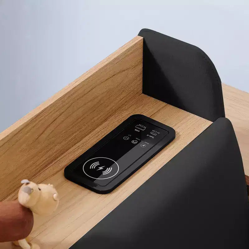 Sofá cama contemporáneo Clara de terciopelo con cabecero, luces LED, carga inalámbrica