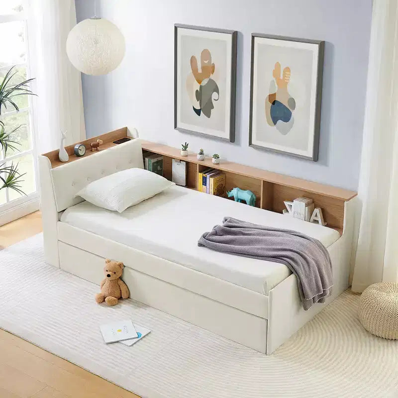 Sofá cama contemporáneo Clara de terciopelo con cabecero, luces LED, carga inalámbrica