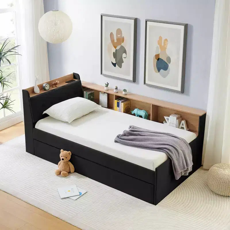 Sofá cama contemporáneo Clara de terciopelo con cabecero, luces LED, carga inalámbrica
