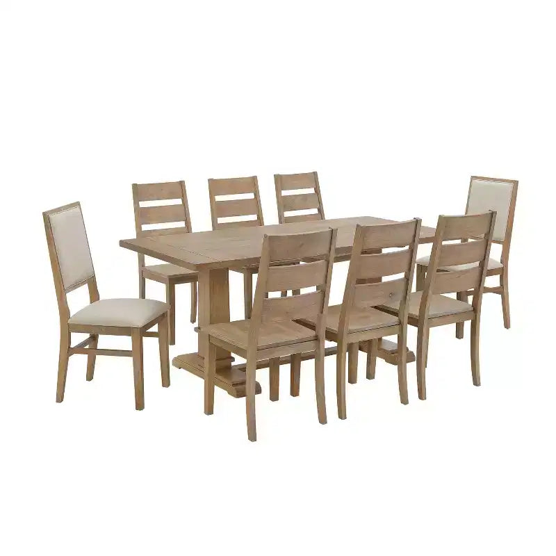 9pc Joanna Dining Set with 6 Ladder Back Chairs and 2 Upholstered Back Chairs Rustic Brown - Crosley