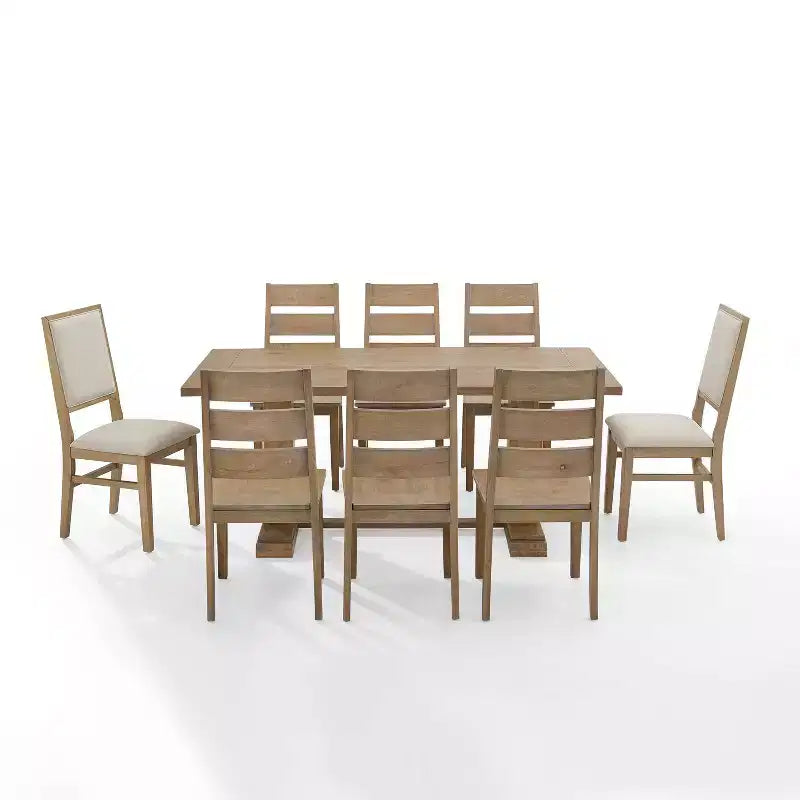 Juego de comedor Joanna de 9 piezas con 6 sillas Ladder Back y 2 sillas con respaldo tapizado Marrón rústico
