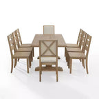 Juego de comedor Joanna de 9 piezas con 6 sillas Ladder Back y 2 sillas con respaldo tapizado Marrón rústico